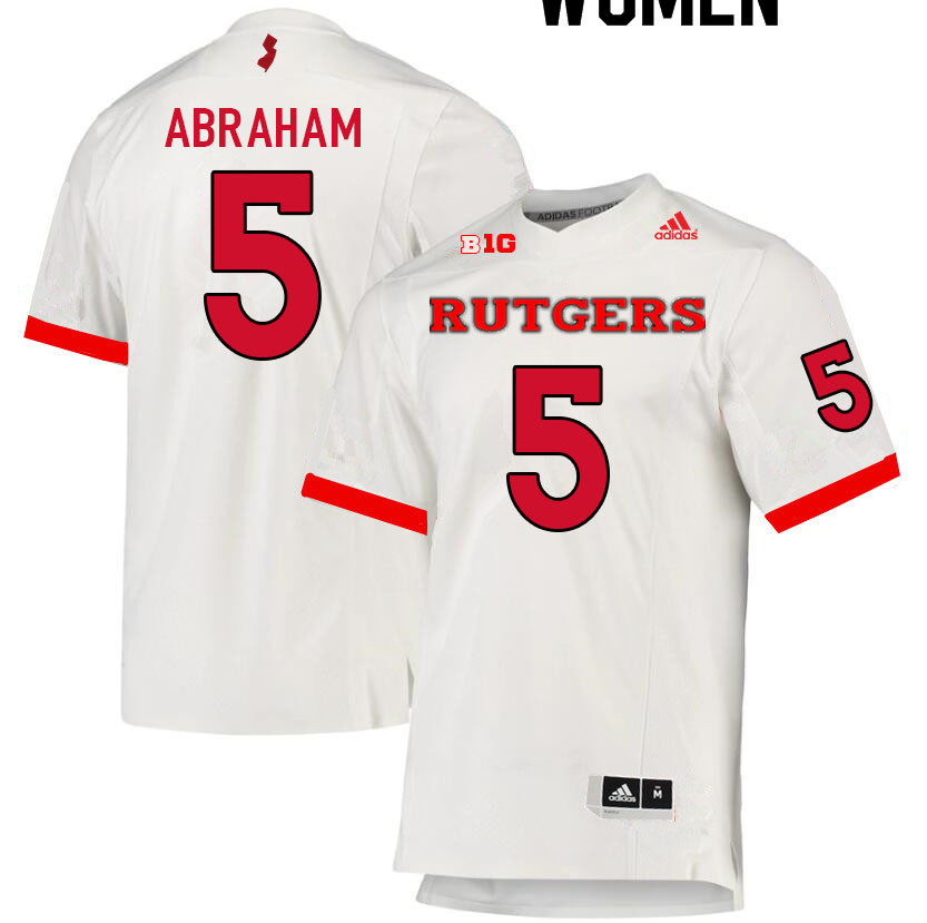 Women #5 Kessawn Abraham Rutgers Scarlet Knights College Football Jerseys Sale-White - Click Image to Close